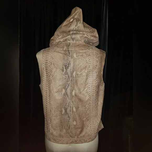 John Anthony genuine python snakeskin reptile neutral tan browns hoodie vest L - Picture 12 of 15